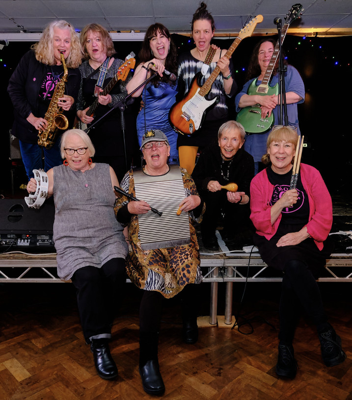 the band on stage, Hugh Warwick